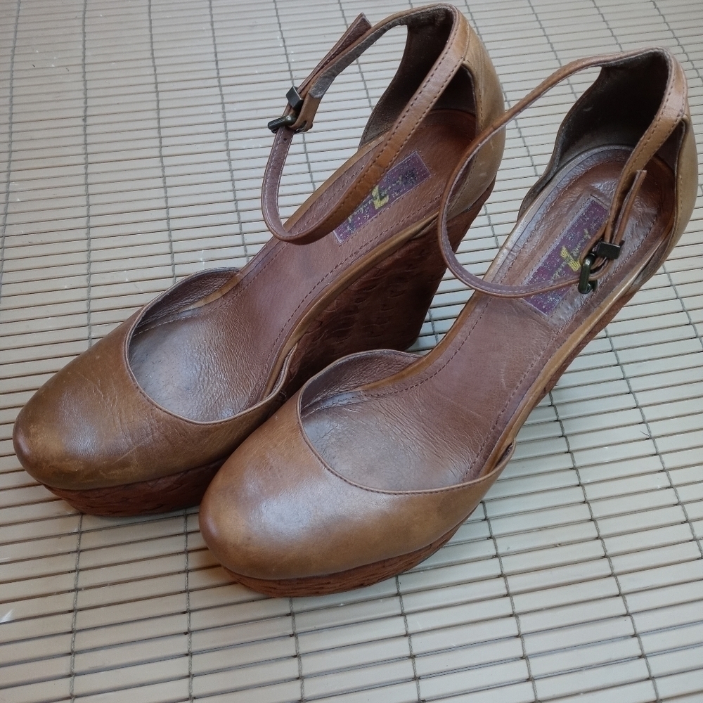 Seven For All Mankind Womens Brown woven leather  platform Shoes Size 9M 310pem